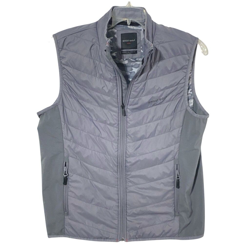 GHOST GOLF Vest Mens L Gray Quilted Puffer Performance Full Zip California NYLON